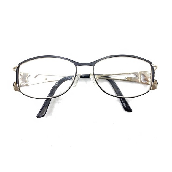 St. Moritz Erika Black Gold Rectangle Eyeglasses Frames 54-15 135 Designer - Picture 12 of 12